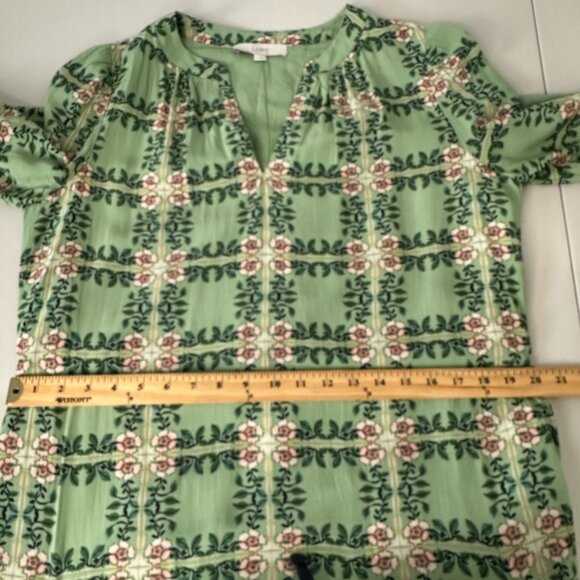 Loft Tiled Vine Godet Mini Dress Size L Green Floral Fit Flare Cottage - Picture 12 of 16